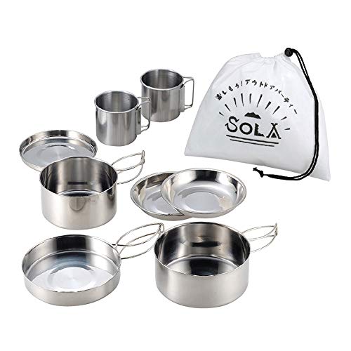 YIWENG 8 Stück Outdoor Pan Set Stapeltöpfe Wandertopf Kochgeschirr Antihaft Picknick Kochschüssel Topf Kit,Camping Kochgeschirr